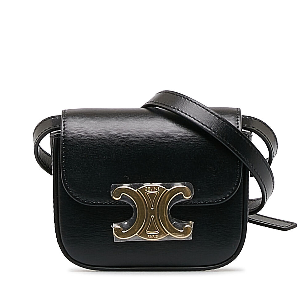 Auth Celine Mini Triomphe Black Calf #146749C15B - Picture 1 of 10